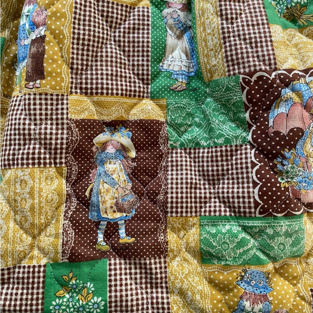 Vintage Holly Hobbie Patchwork Wood Handle Bag Purse Totebag - Picture 7 of 15